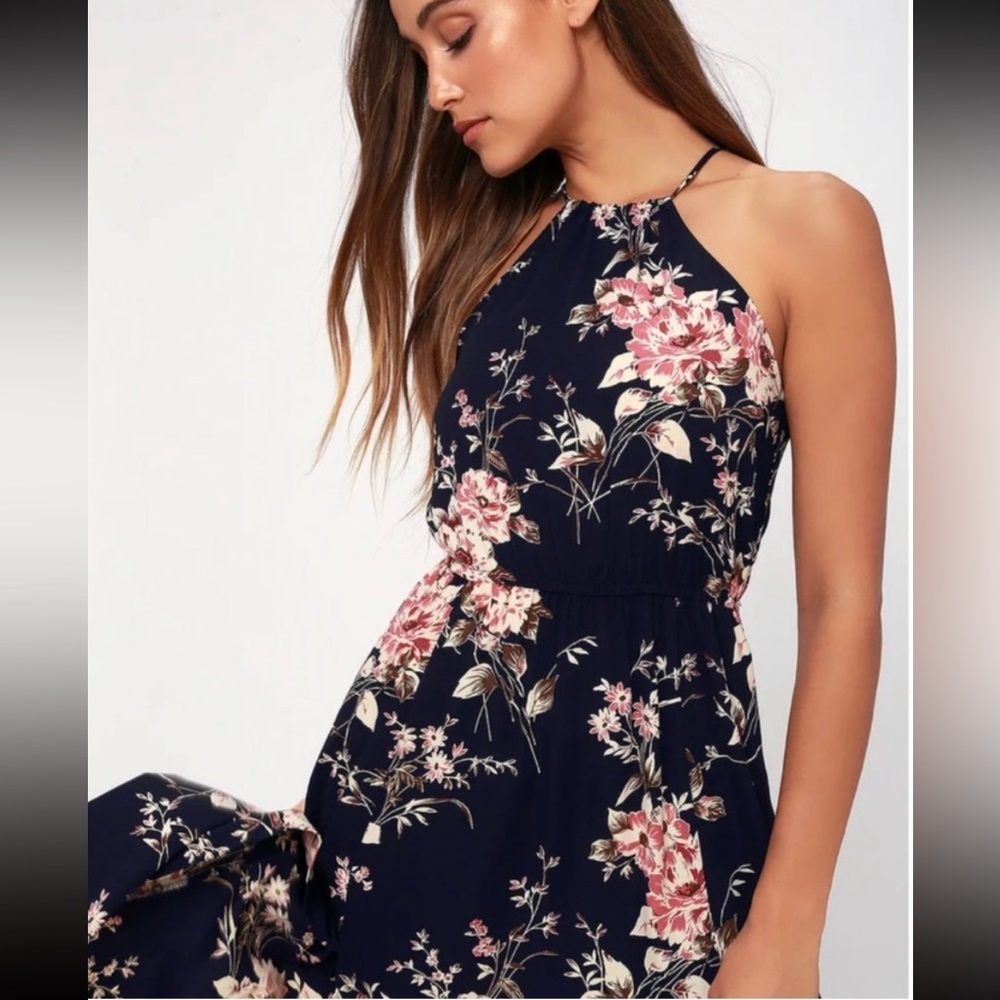 NEW Lulus Feel the Music Midnight Blue Floral Print Maxi Dress Size M - Picture 9 of 10